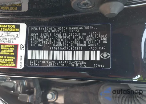 2023 Toyota Camry Se z USA, uszkodzony, nr VIN 4T1G11AKXPU801311